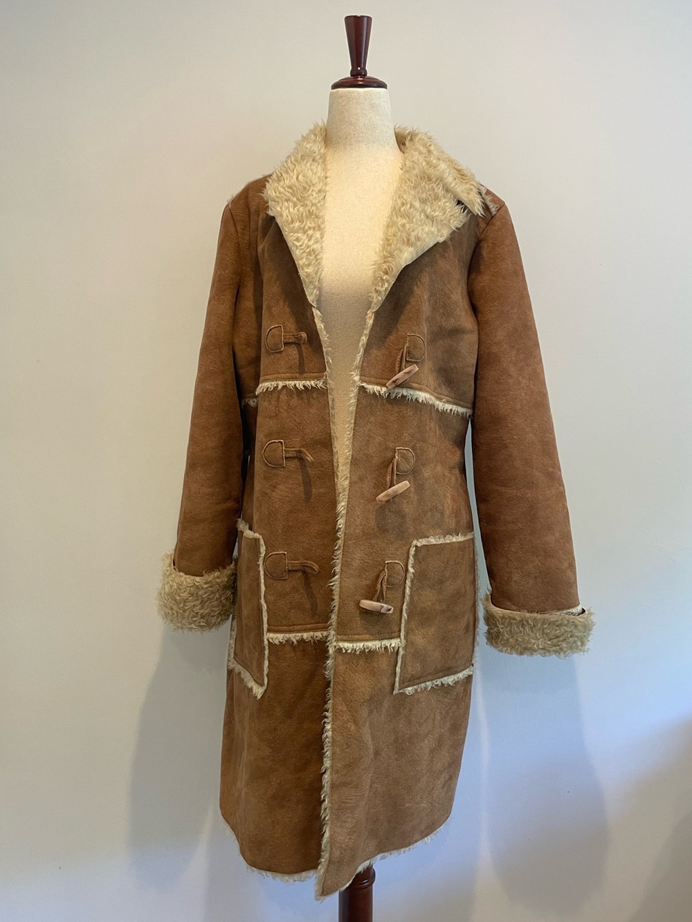 Vintage  Liz Claiborne faux suede shearling duster coat - size medium